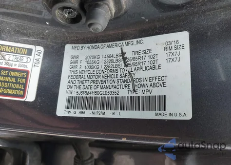 2016 Honda Cr-V Ex z USA, uszkodzony, nr VIN 5J6RM4H50GL053352